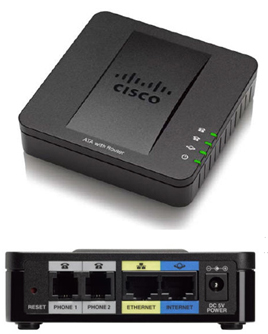 Cisco SPA122 for analog fax extension.