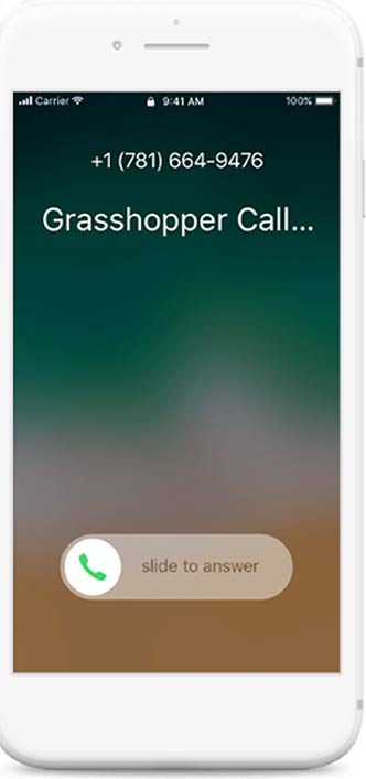 Incoming call shown on Grasshopper phone app.