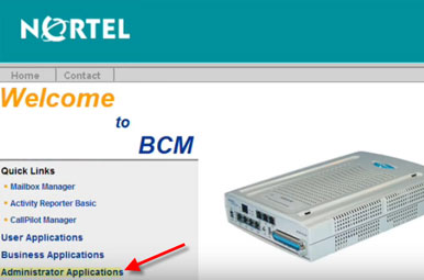 Nortel BCM50 Web interface.