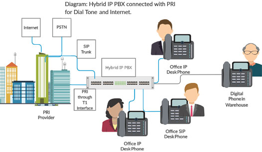 Diagram of on premise PBX using a PRI circuit.