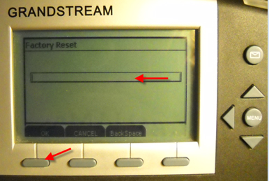 Factory reset screen for Grandstream GXP phone.