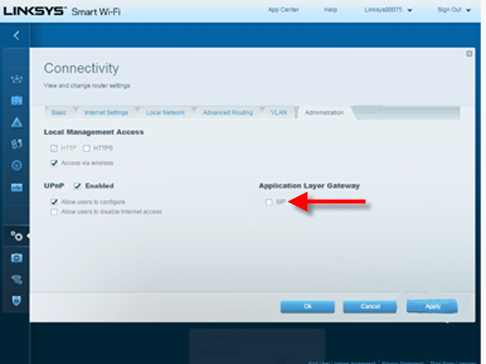 Disabling SIP ALG on a WRT1900 Linksyst router.