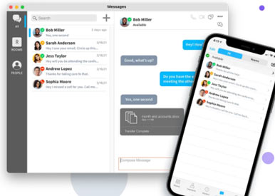 UniTel Voice message app on desktop and mobile.